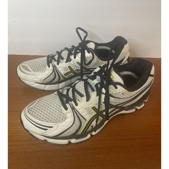 Asics Gel Kayano 18 Running Sneakers Mens T200N White Black Yellow Size 11 - Picture 1 of 9